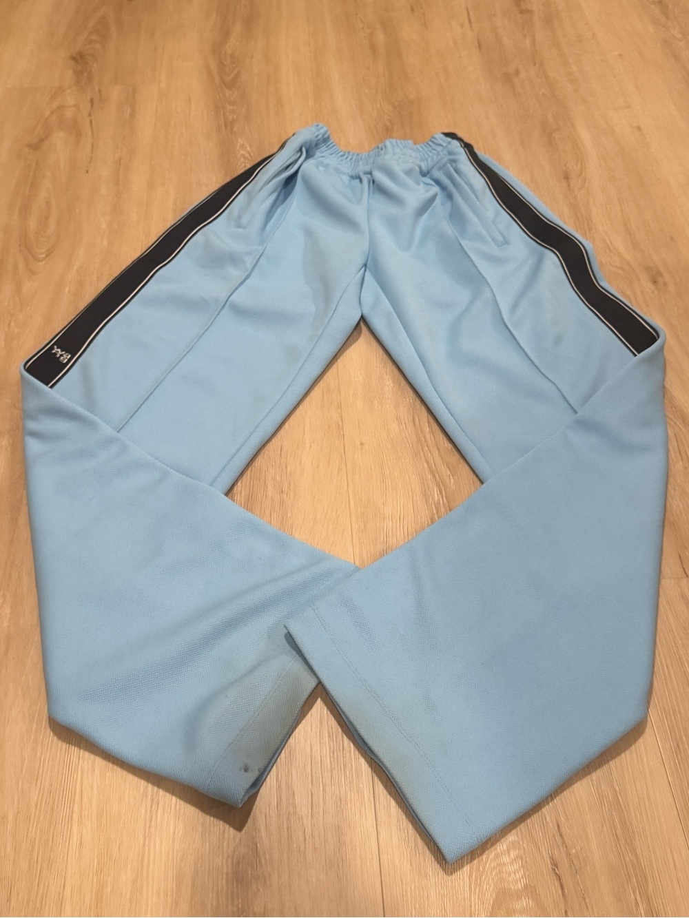 T by Alexander Wang Pale Blue Track Pants with Black Side Stripes